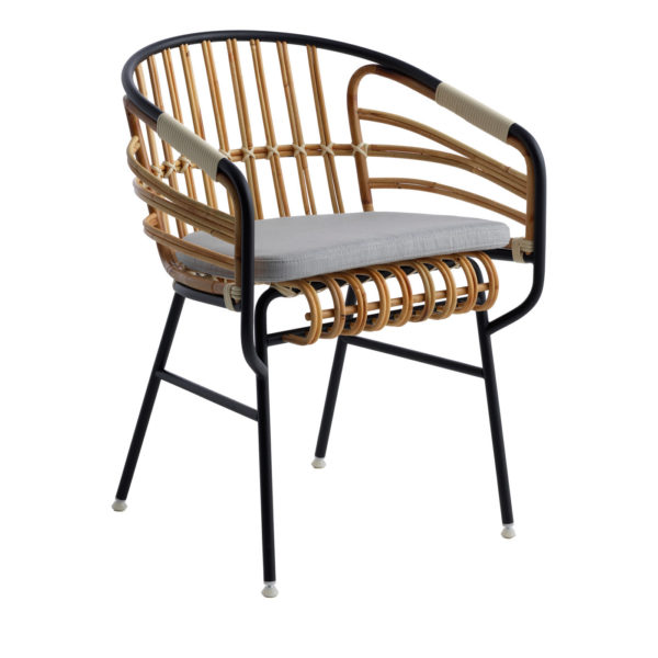 Raphia Black Rattan Chair with Cushion by Casamania & Horm