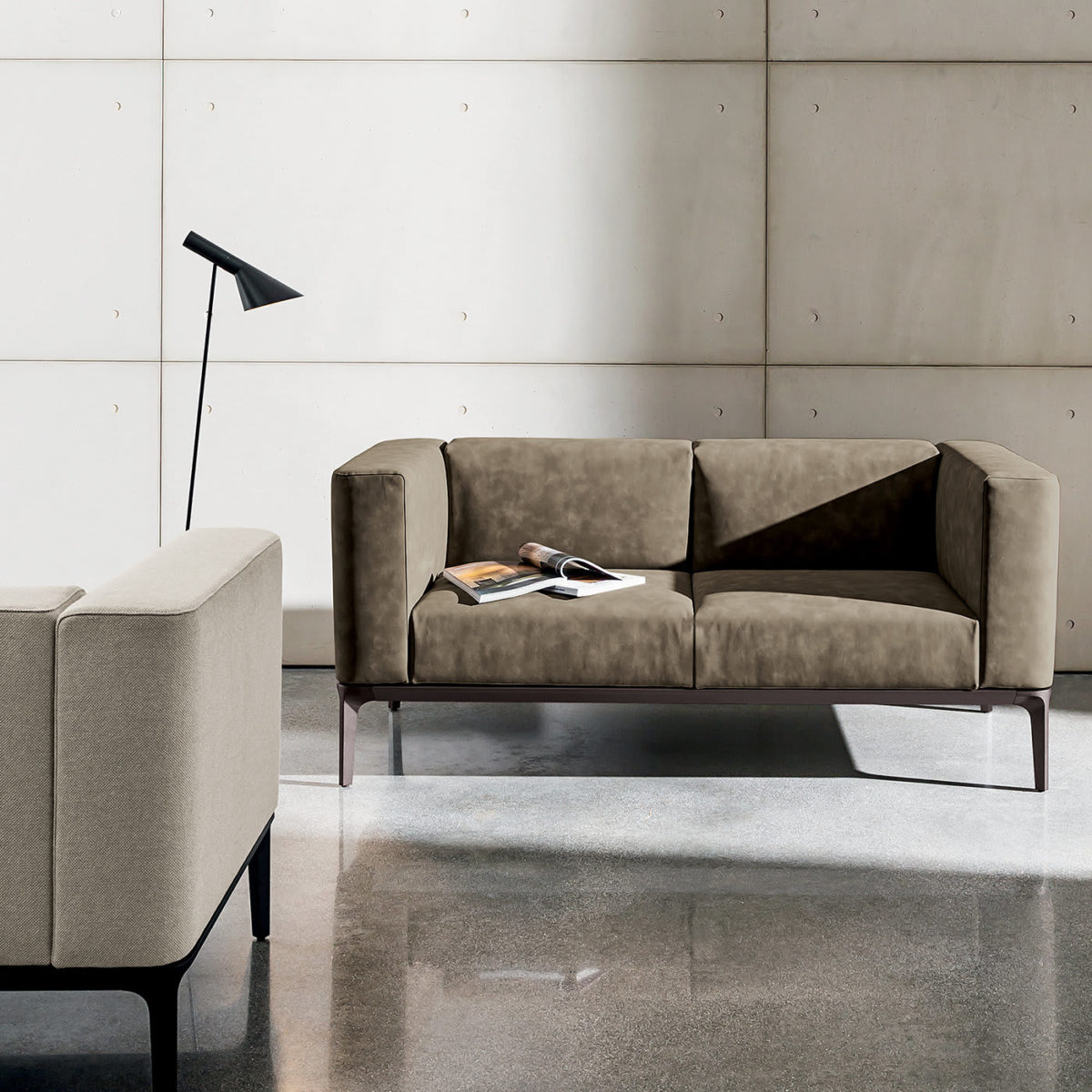 Slim 2-Seater Sofa in Brown Leather by SOVET Italia