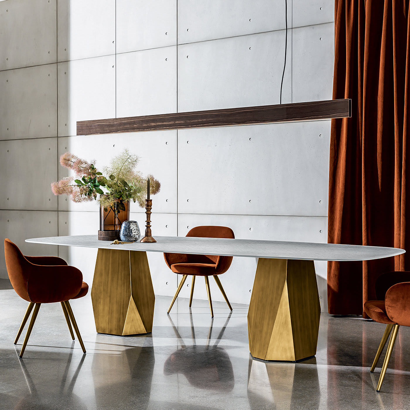 Deod Brass Table with Materia Top by SOVET Italia