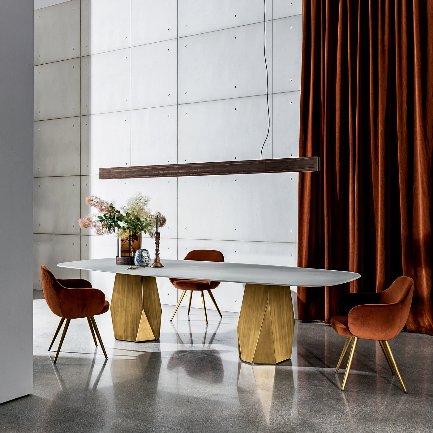 Deod Brass Table with Materia Top by SOVET Italia