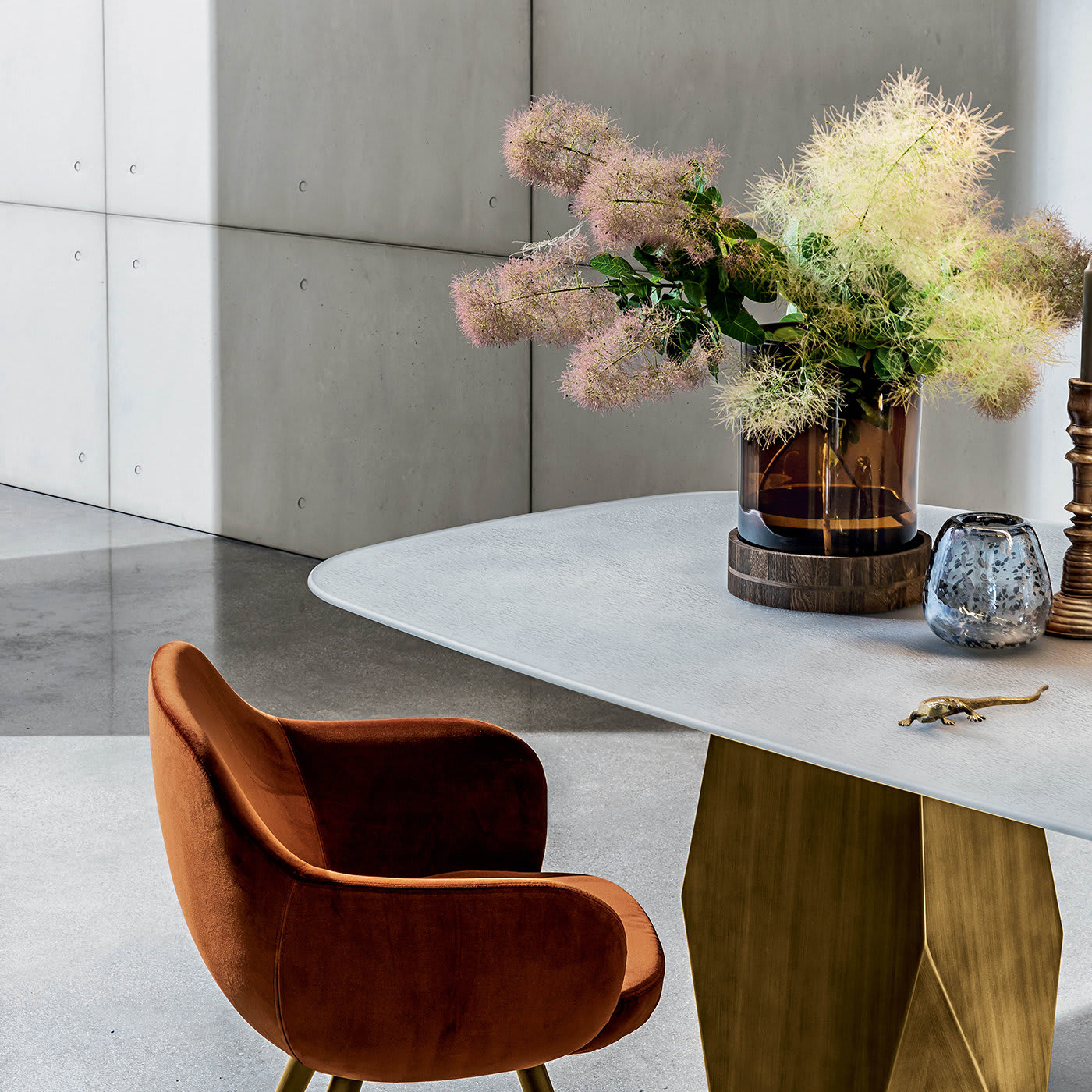 Deod Brass Table with Materia Top by SOVET Italia