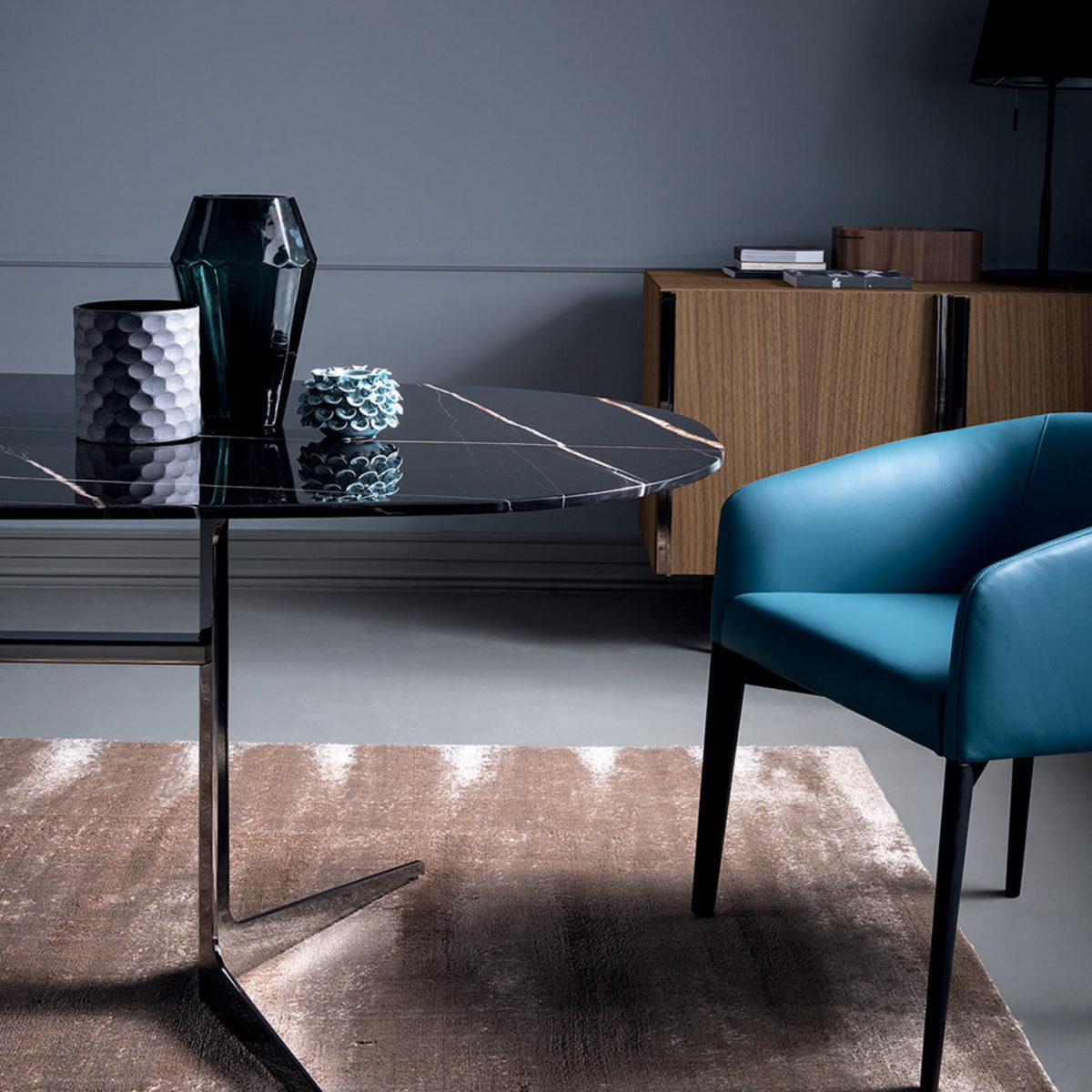 Blake Oval Dining Table with Sahara Noir Marble by Bodema