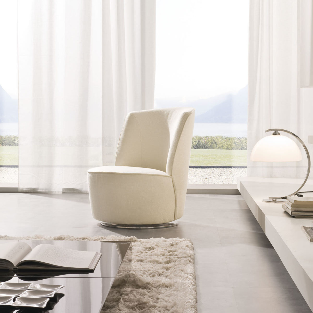 Cocoon Ivory Swivel Chair by CTS Salotti