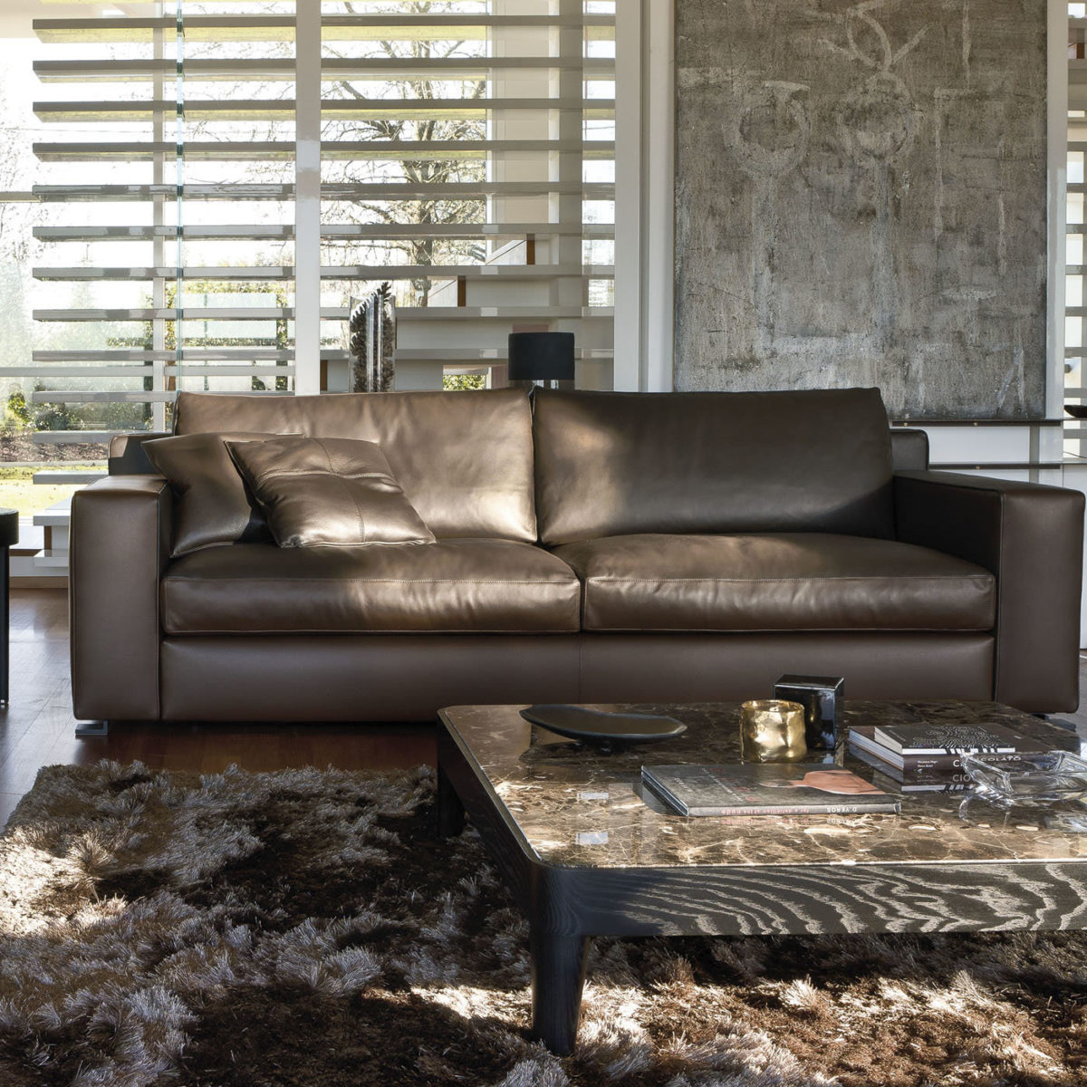 Roger Mocha Leather Sofa by CTS Salotti