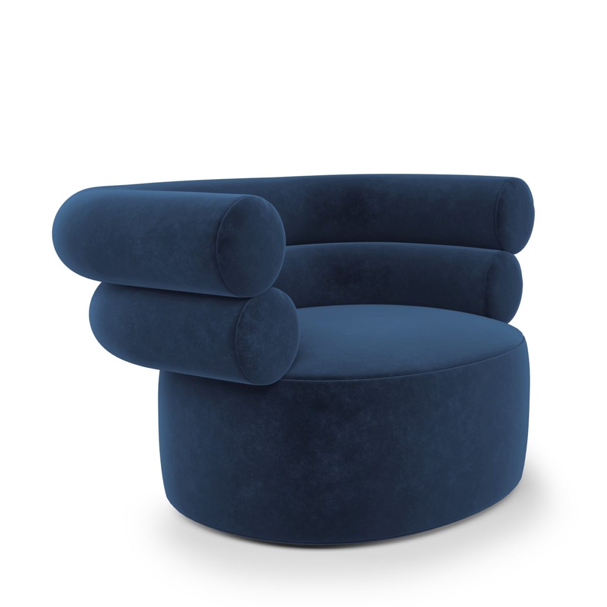 Tube Midnight-Blue Velvet Armchair by Loopo