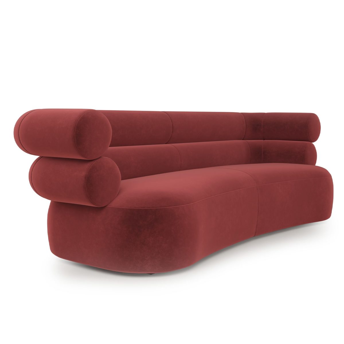 Tube Ruby-Red Velvet Sofa by Loopo