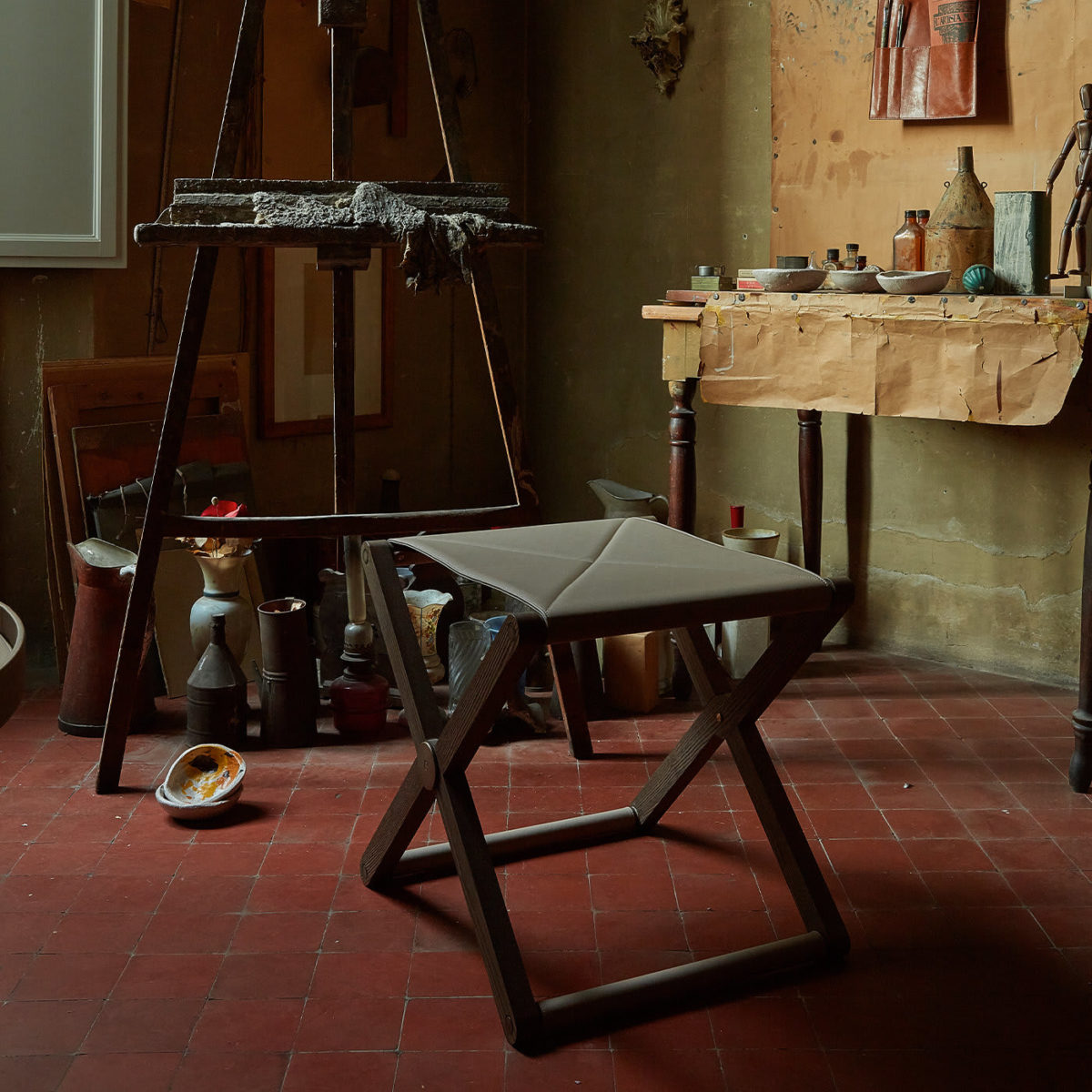 Morandi Scranno Leather Stool by Paolo Castelli