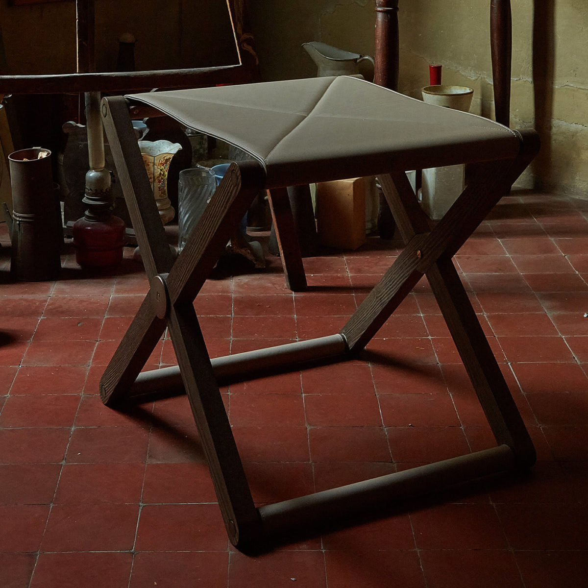 Morandi Scranno Leather Stool by Paolo Castelli