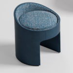 Blue Leather and Fabric Vanity Pouf by CPRN Homood