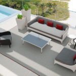 Black 3-Seater Sofa with Grey and Red Cushions by CPRN Homood