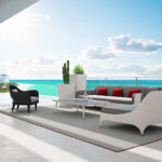 Black 3-Seater Sofa with Grey and Red Cushions by CPRN Homood