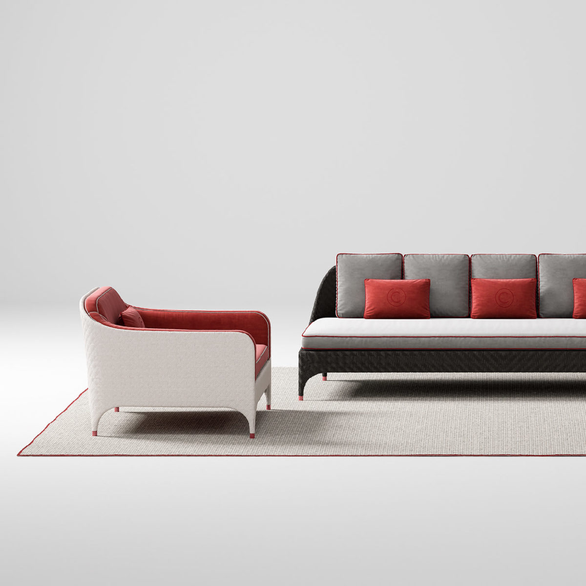 White Armchair with Red Cushions by CPRN Homood