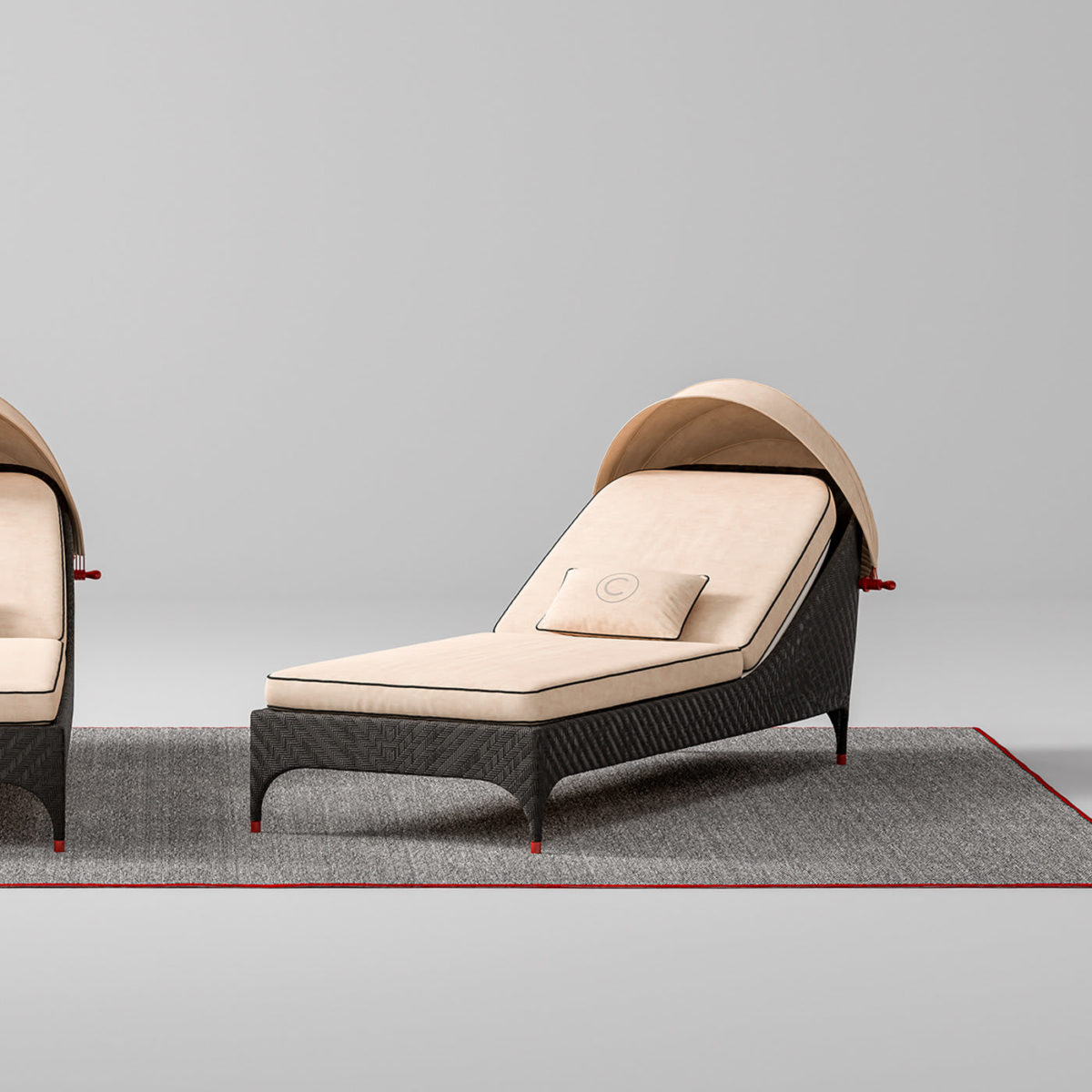 Black 1-Seater Sunbed with White Cushions by CPRN Homood