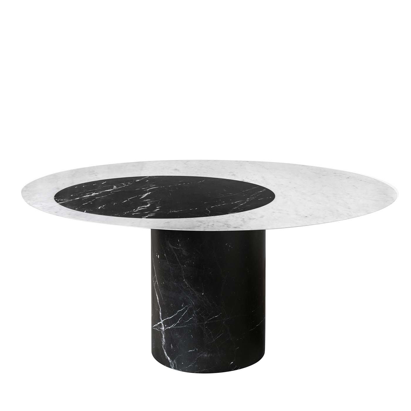 Proiezioni Round Black and White Marble Dining Table #1 by Salvatori