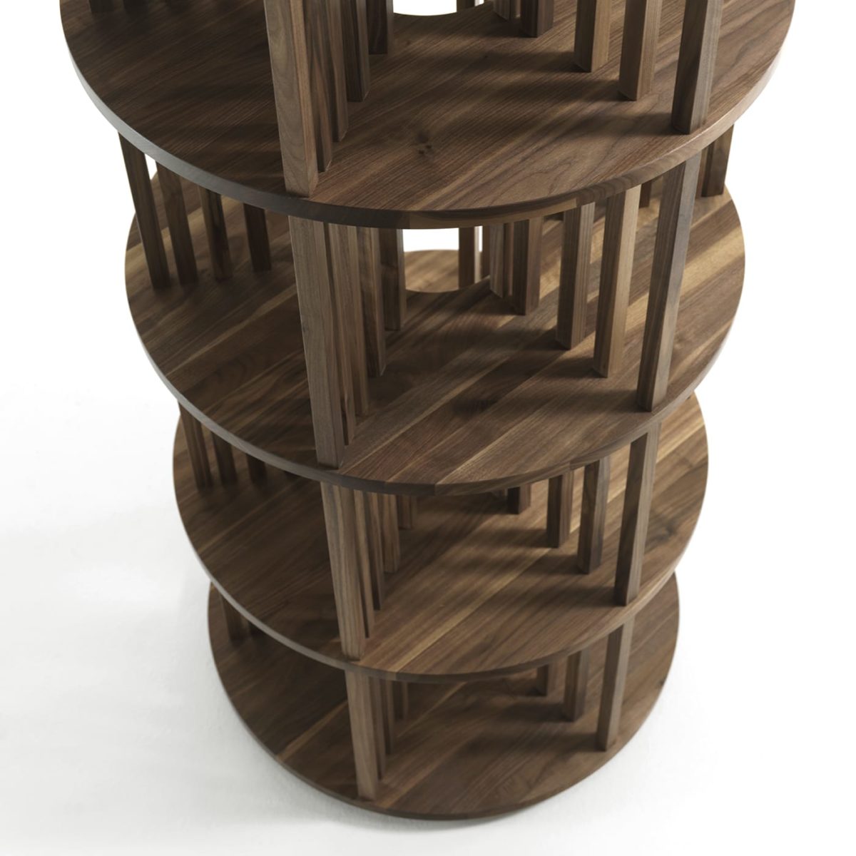 Pillar 6-Shelf Circular Walnut Bookcase by Riva 1920