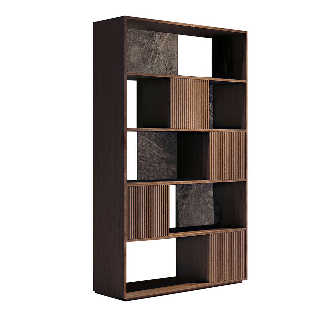 Opale Channeled Walnut Bookcase by Bamax