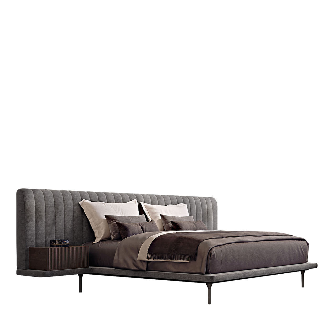 Opale Large Channeled Gray Double Bed by Bamax