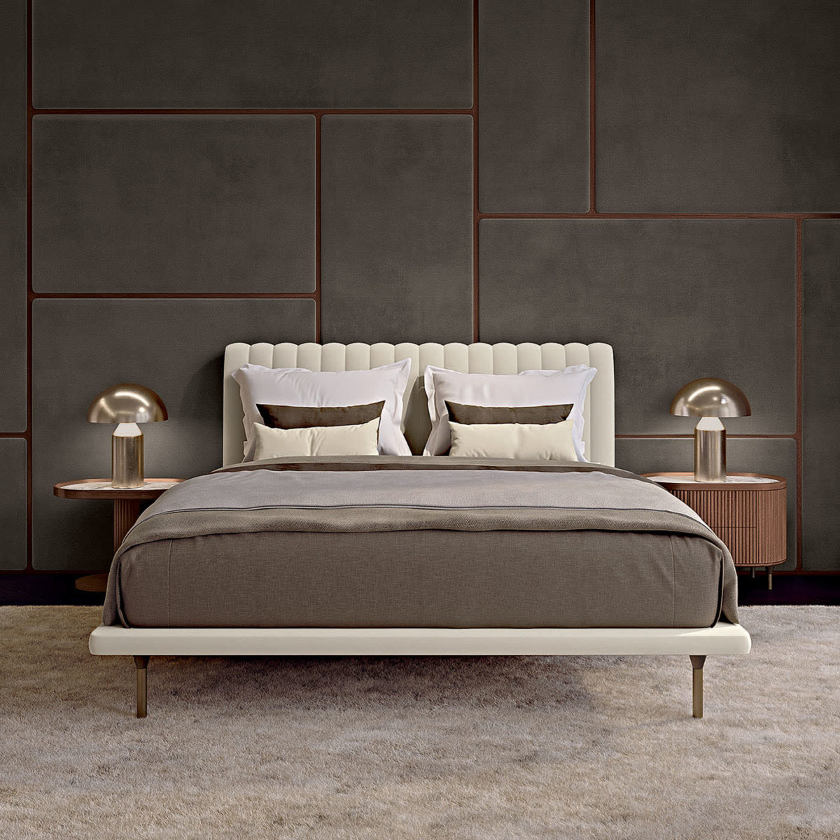 Opale Small Channeled Beige Double Bed by Bamax