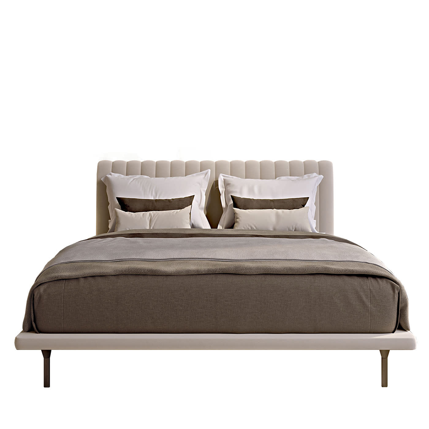 Opale Small Channeled Beige Double Bed by Bamax