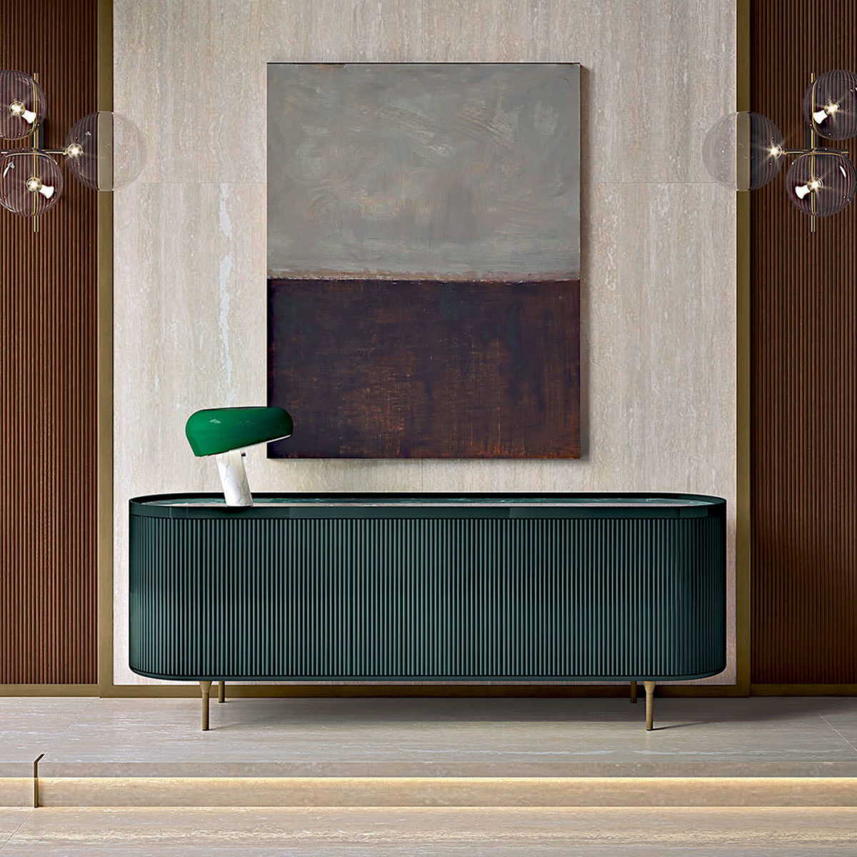 Opale 3-Door Channeled Green Sideboard by Bamax