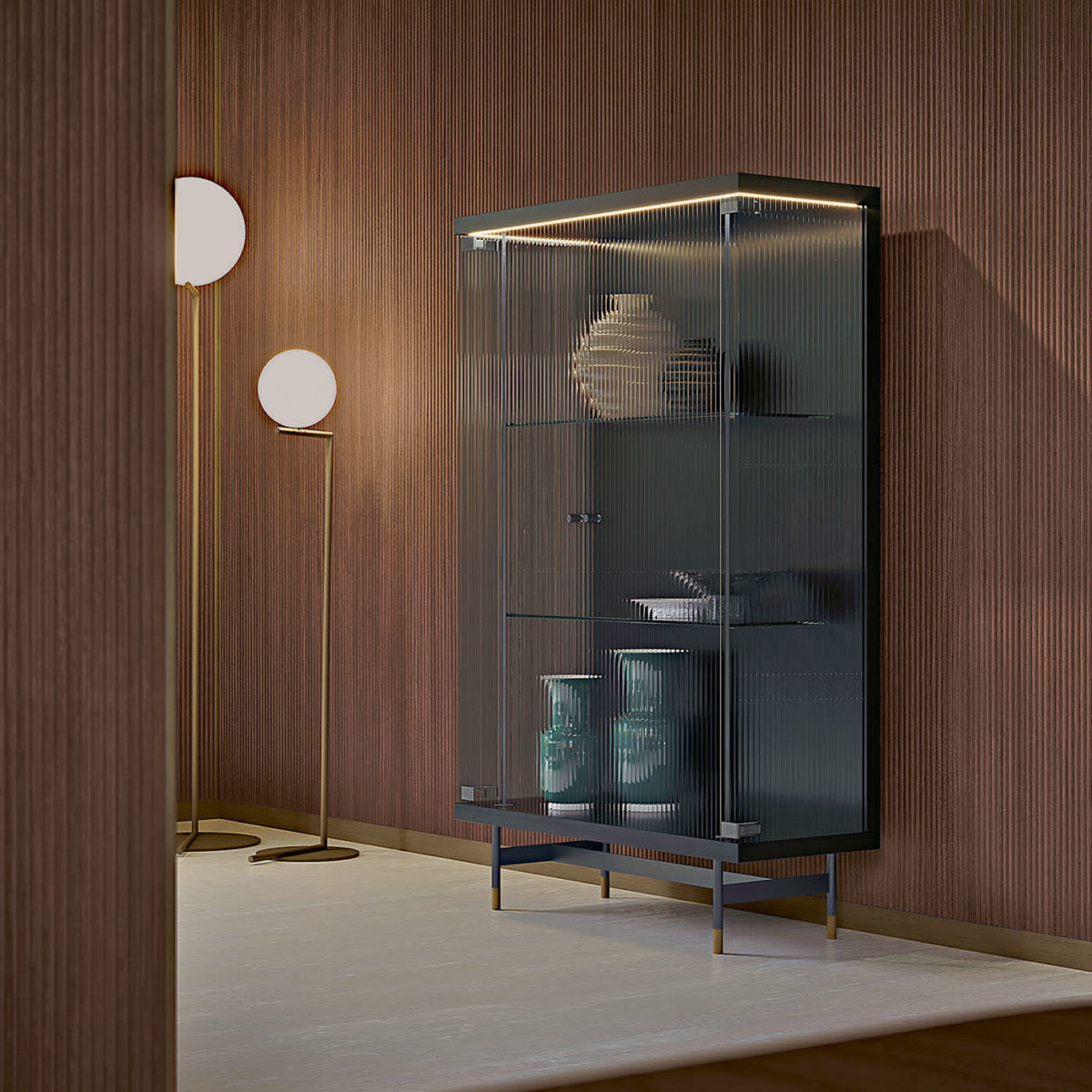 Opale 2-Door Channeled Glass Cabinet by Bamax