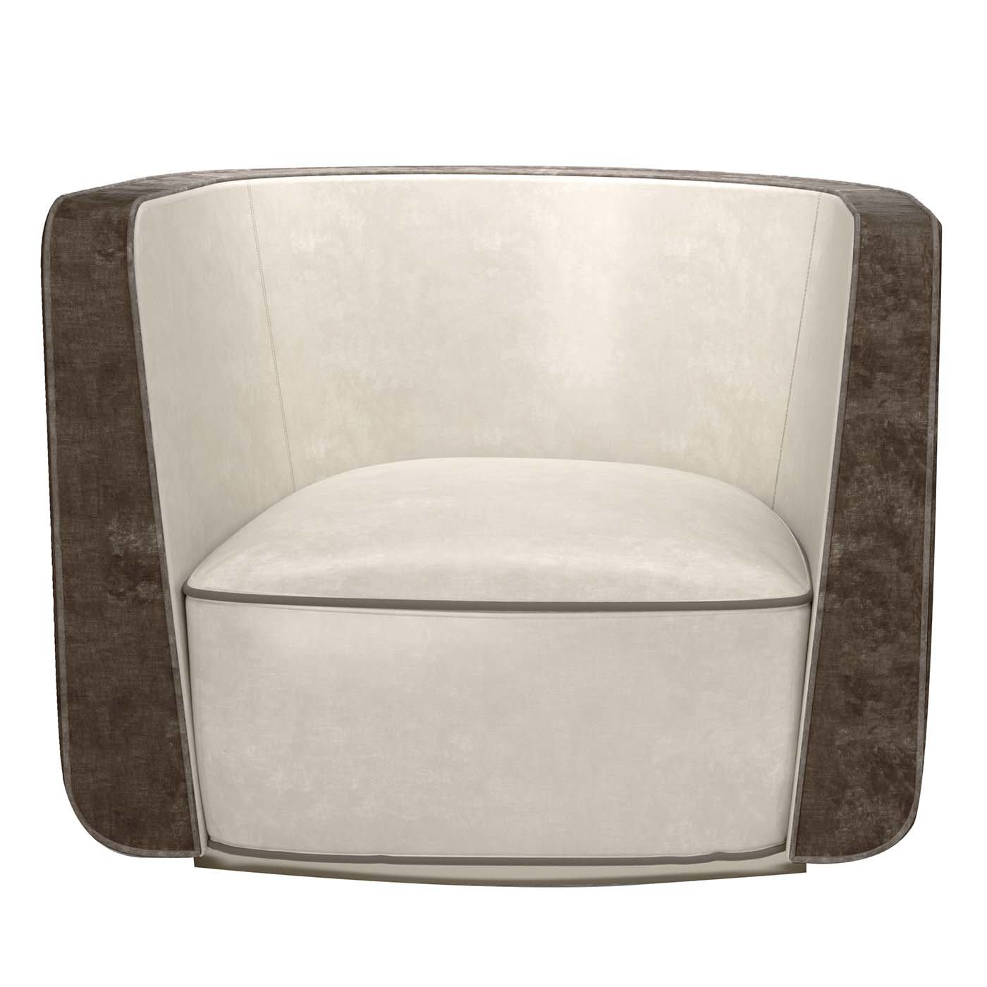 Ponza White and Taupe Swivel Armchair by Minotti Collezioni