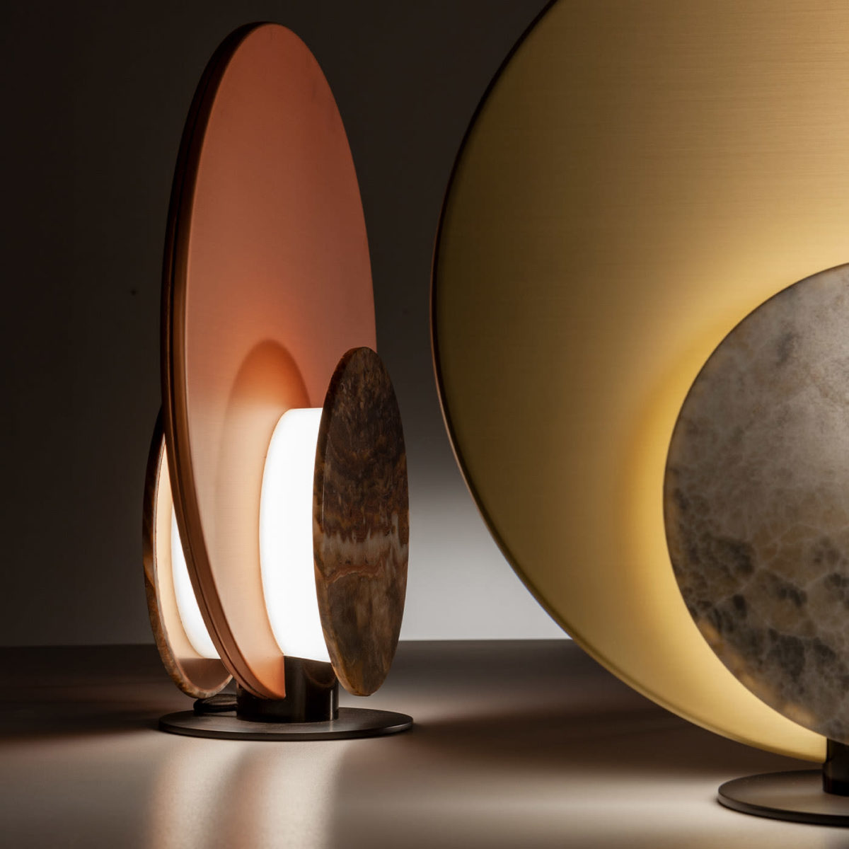 Clis Satin Brass and Gray Onyx Table Lamp by Laura Meroni