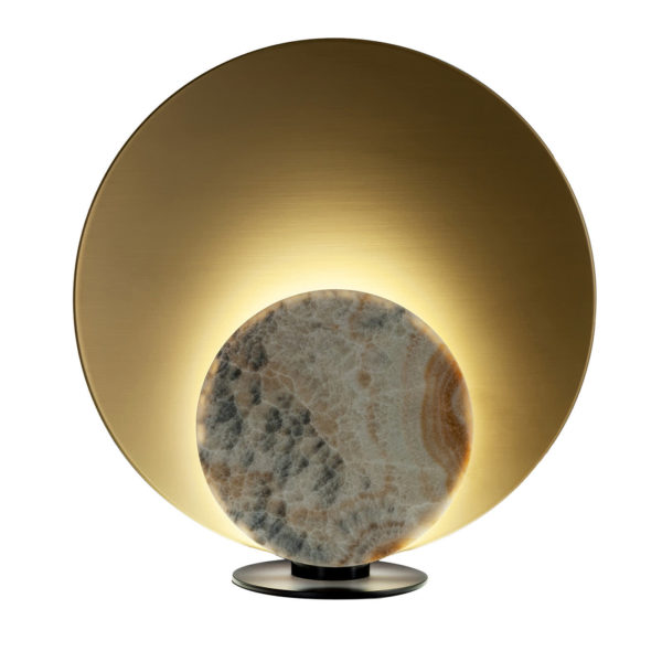 Clis Satin Brass and Gray Onyx Table Lamp by Laura Meroni