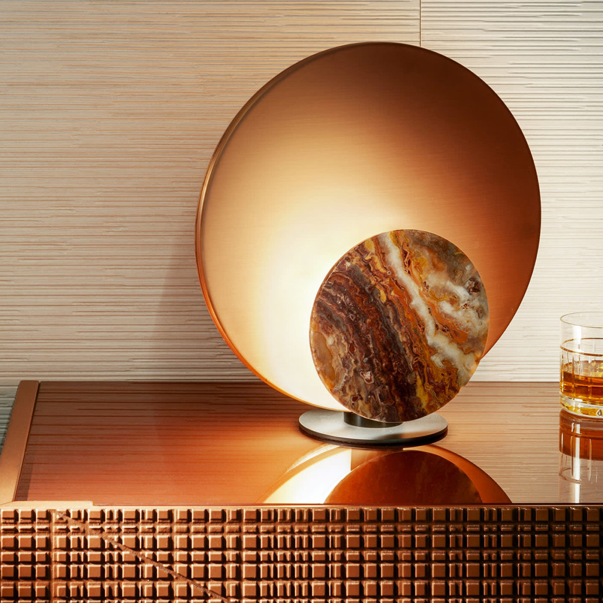 Clis Satin Copper and Purple Onyx Table Lamp by Laura Meroni